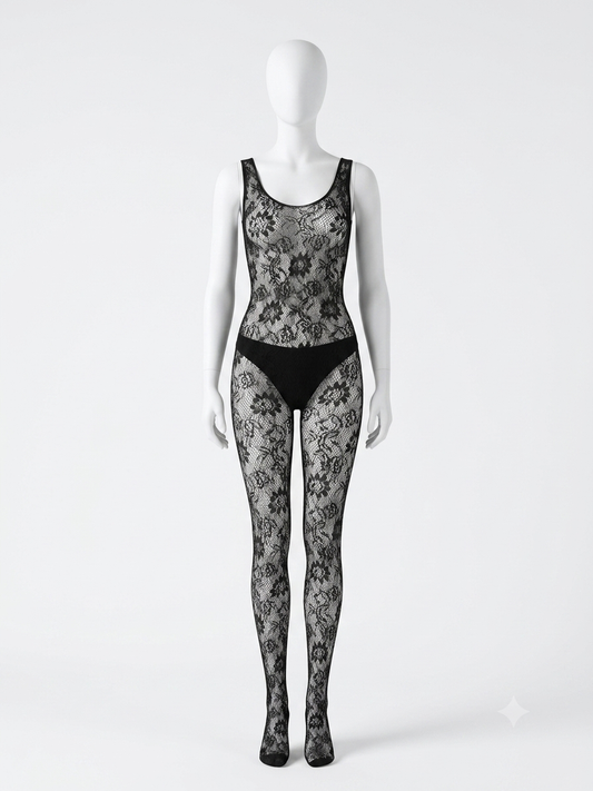 Ninghong Floral Lace Full-Body Mesh Bodystocking – Ultra-Stretch (Free Size)